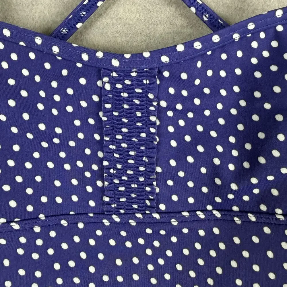Lands End Kids Girls 12+ Tankini Swim Top Blue White Polka Dots Crossed Straps